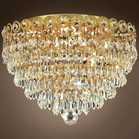 Empire Design 4 Light 14" Gold Flush Mount with Clear Asfour Crystals